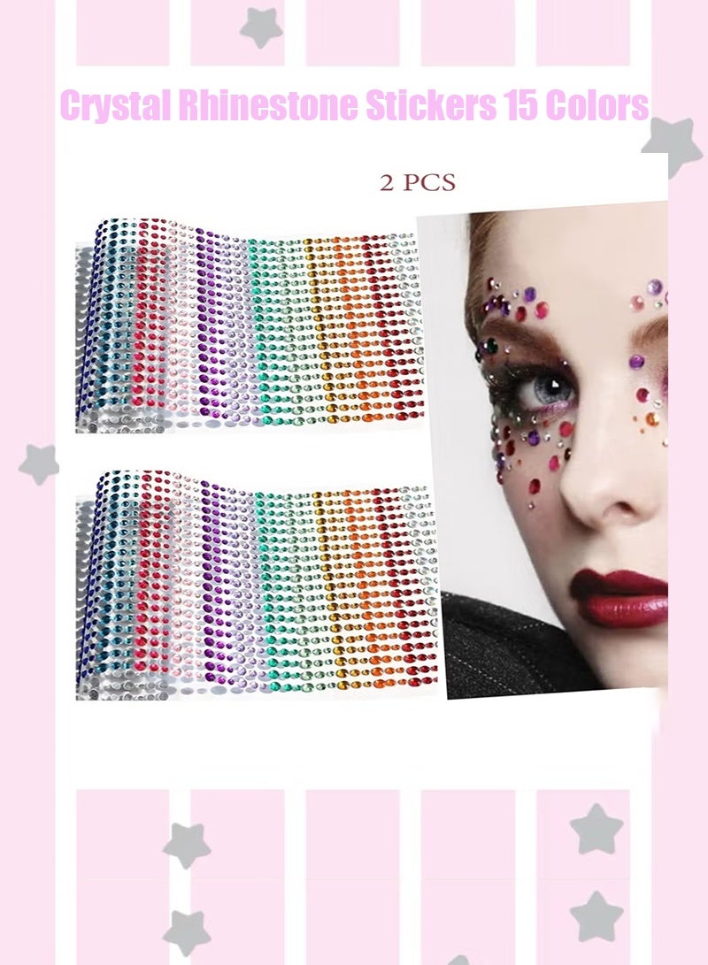 2pcs ملصقات كريستال حجر الراين 15 لونًا للأطفال DIY تزيين مجوهرات ذاتية اللصق ملصق ملون ماسي - Image 1