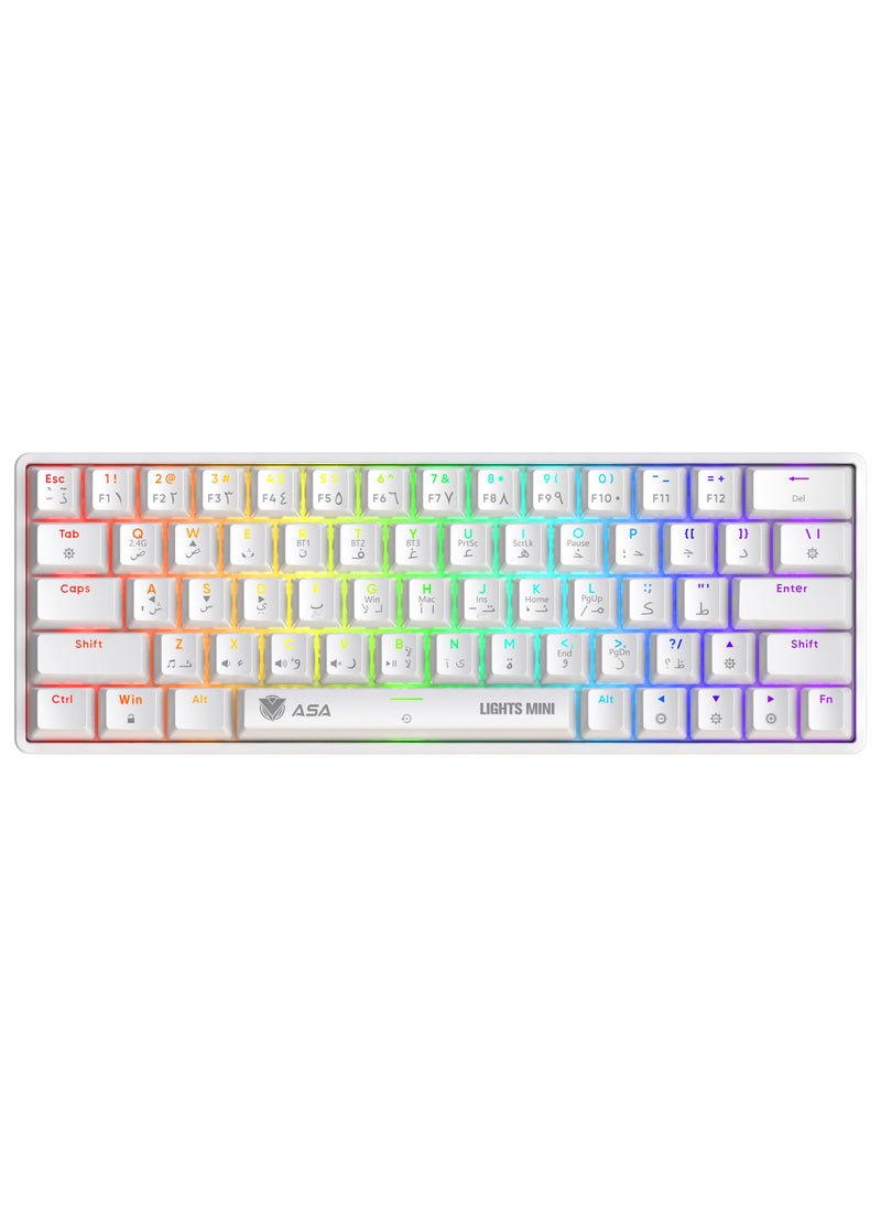 ASA LIGHTS MINI RGB Mechanical Gaming Keyboard With 63 KEYS - Wireless & Wired (White)  - Image 1