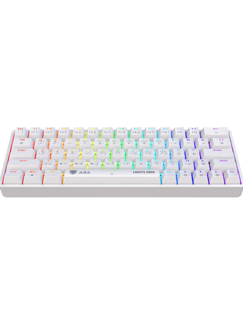 ASA LIGHTS MINI RGB Mechanical Gaming Keyboard With 63 KEYS - Wireless & Wired (White)  - Image 2