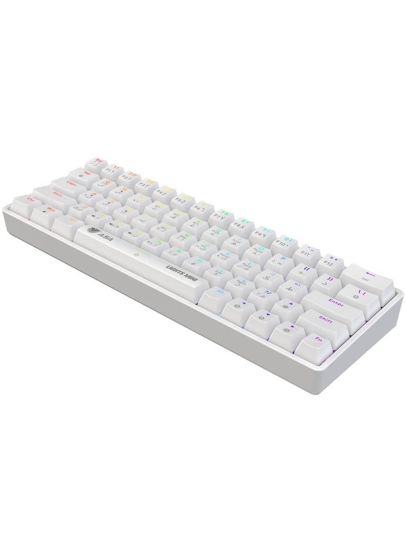 ASA LIGHTS MINI RGB Mechanical Gaming Keyboard With 63 KEYS - Wireless & Wired (White)  - Image 3