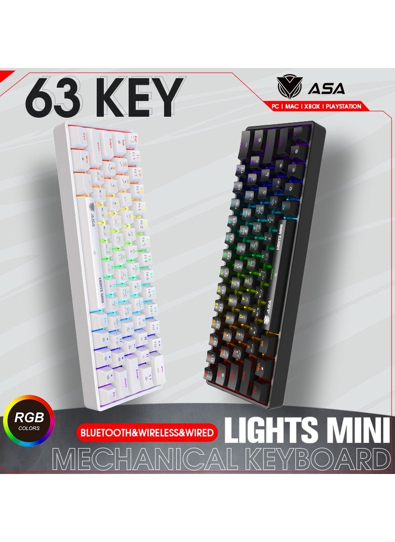 ASA LIGHTS MINI RGB Mechanical Gaming Keyboard With 63 KEYS - Wireless & Wired (White)  - Image 4