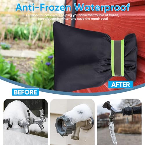 HOMETOPIA 2Pack Outdoor Faucet Covers for Winter - Pro 6.7" W x 8.3" H Outdoor Water Faucet Cover Socks for Winter Freeze Protection Pipe Insulation Reusable Waterproof Insulated Spigot backflow Cover,Black - Image 2