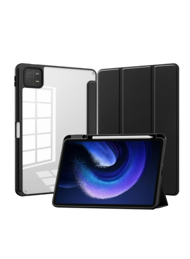 1PCS Compatible with Xiaomi Pad 6 Case 2023 Mi Pad 6 Smart Cover with Pencil Holder For xiaomi pad 6 Pro 11 inch PU Transparent Cover Funda black - Image 1