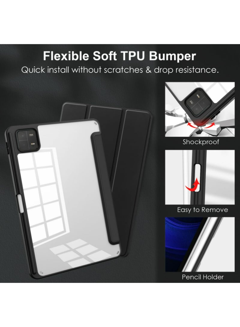 1PCS Compatible with Xiaomi Pad 6 Case 2023 Mi Pad 6 Smart Cover with Pencil Holder For xiaomi pad 6 Pro 11 inch PU Transparent Cover Funda black - Image 4
