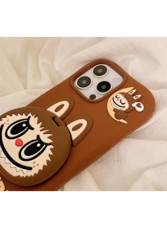 Labubu Case for iPhone 15 Pro Max, Flip Mirror Stand Holder Cute Cartoon Cover for iPhone 15 Pro Max Shockproof Stylish Protective Case for iPhone 15 Pro Max