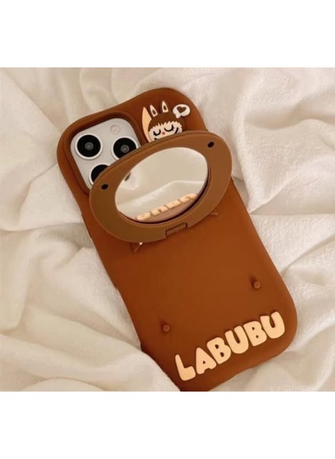 Labubu Case for iPhone 15 Pro Max, Flip Mirror Stand Holder Cute Cartoon Cover for iPhone 15 Pro Max Shockproof Stylish Protective Case for iPhone 15 Pro Max