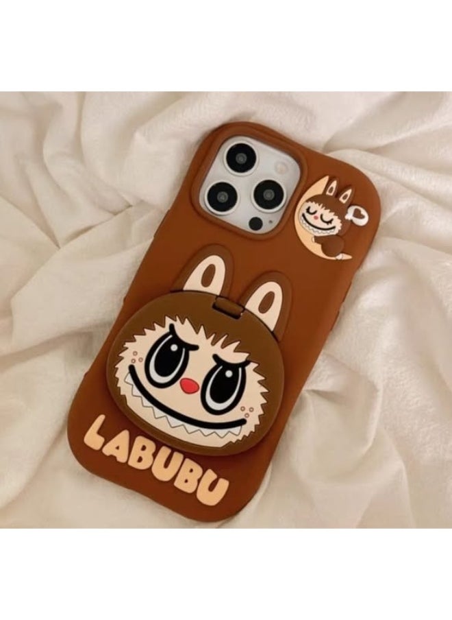 Labubu Case for iPhone 15 Pro Max, Flip Mirror Stand Holder Cute Cartoon Cover for iPhone 15 Pro Max Shockproof Stylish Protective Case for iPhone 15 Pro Max