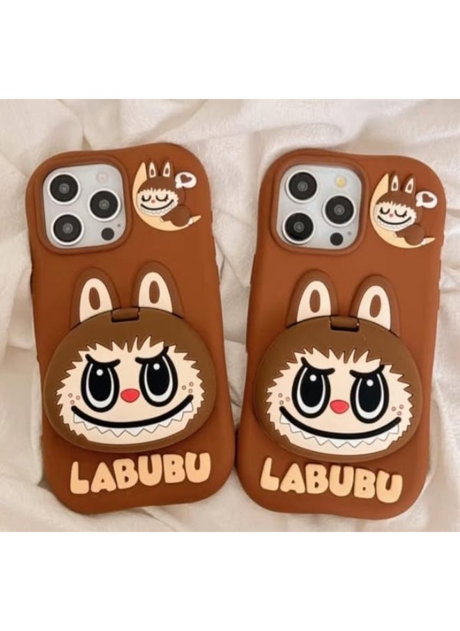 Labubu Case for iPhone 15 Pro Max, Flip Mirror Stand Holder Cute Cartoon Cover for iPhone 15 Pro Max Shockproof Stylish Protective Case for iPhone 15 Pro Max