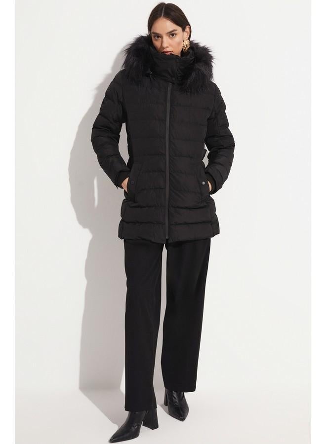 June Exclusive Fiber Filled Hooded Coat Black - Image 4