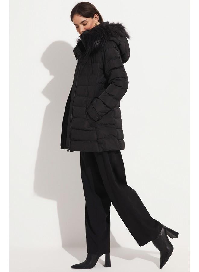 June Exclusive Fiber Filled Hooded Coat Black - Image 2