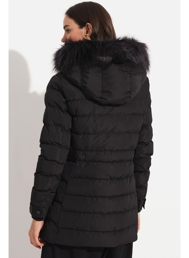 June Exclusive Fiber Filled Hooded Coat Black - Image 3