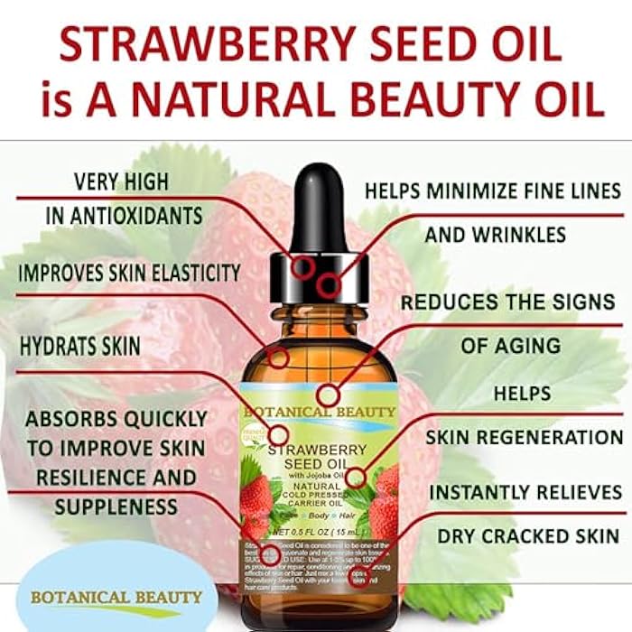 Botanical Beauty STRAWBERRY SEED OIL 100% Pure Natural Moisturizer. Cold Pressed Carrier oil. 0.5 Fl.oz.- 15 ml. For Face, Skin, Hair, Lip, Nails. Rich in Omega-3, Vitamin C, Vitamin E - Image 4