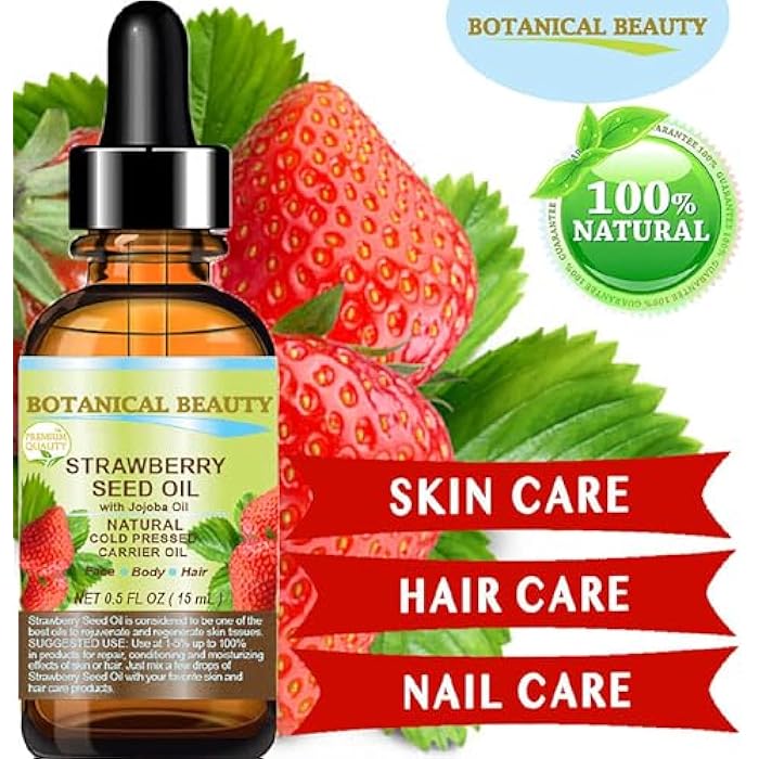 Botanical Beauty STRAWBERRY SEED OIL 100% Pure Natural Moisturizer. Cold Pressed Carrier oil. 0.5 Fl.oz.- 15 ml. For Face, Skin, Hair, Lip, Nails. Rich in Omega-3, Vitamin C, Vitamin E - Image 3