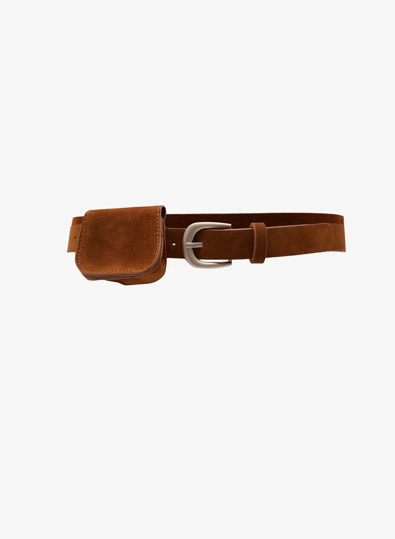 Ginger Faux Suede Belt With Coin Purse
