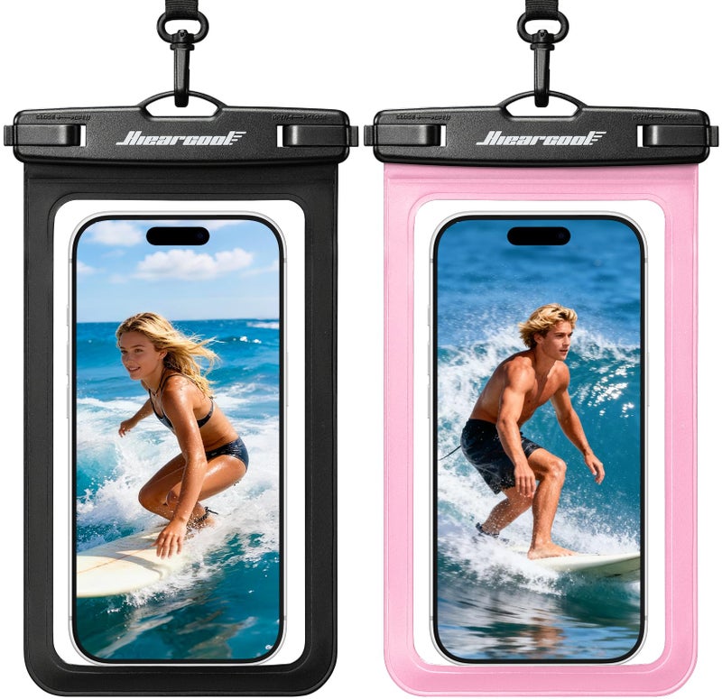 Hiearcool Universal Waterproof Case, Waterproof Phone Pouch Compatible for iPhone 17 16 15 14 13 Pro Max XS Plus Samsung Galaxy S22 Cellphone Up to 8.9", IPX8 Cellphone Beach Bag for Travel - 2 Pack - Image 1