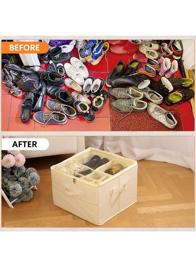 Foldable Shoe Storage Box for 16 Pairs – Space-Saving Shoe Organizer with Transparent Zipper Cover, Adjustable Dividers & Carry Handles – Closet Shoe Rack for Wardrobe, Bedroom, and Entryway - Image 4