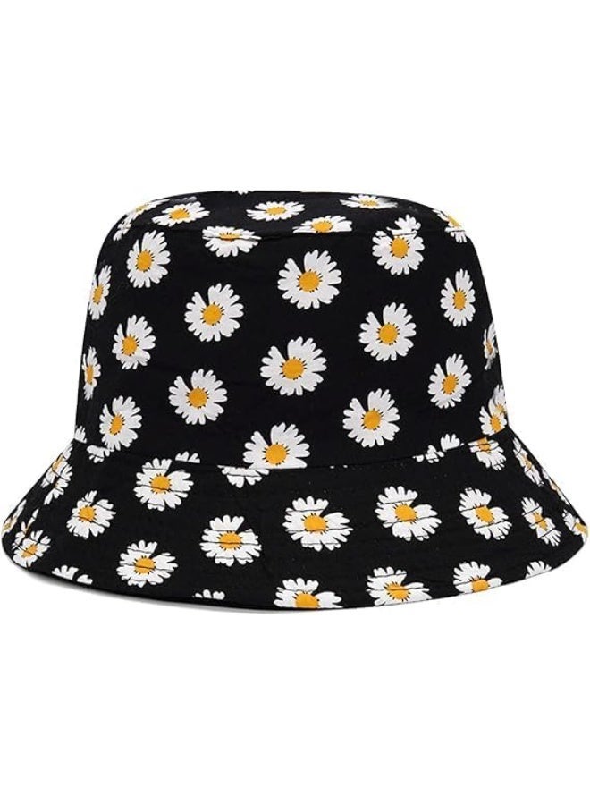 Daisy print bucket hat, yellow and black, size 56-58 cm, stylish for everyday wear - Image 1