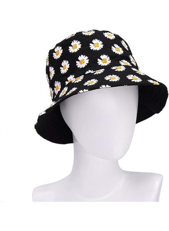 Daisy print bucket hat, yellow and black, size 56-58 cm, stylish for everyday wear - Image 2