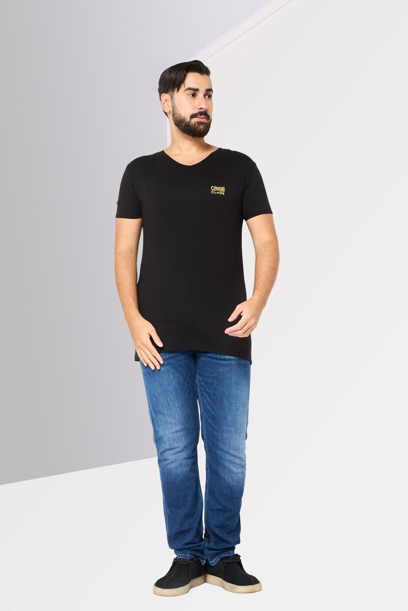 Cavalli Class Men V Neck Short Sleeve Brand Logo T-Shirt, Black - Image 2