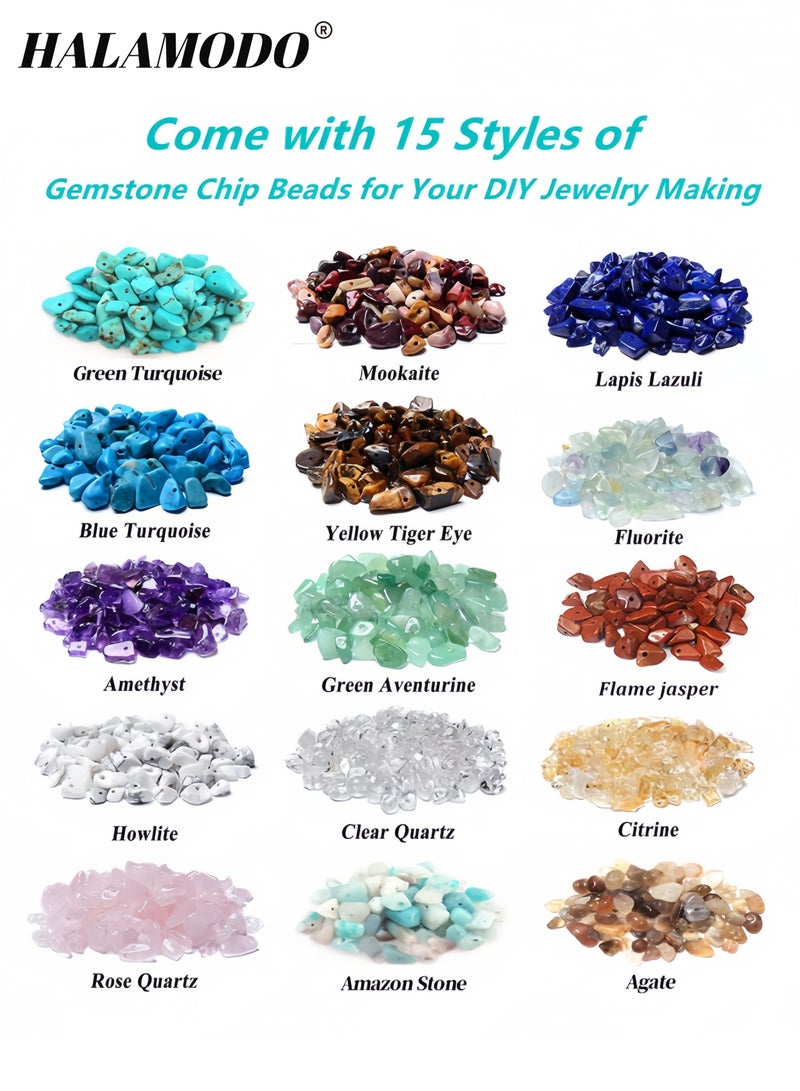 Halamodo 300-Piece DIY Chip Stone Beads Kit Natural Gemstone Beads for Jewelry Making Irregular Crushed Crystal Beads for Bracelets Necklaces and Healing Crafts Perfect for Creative DIY Projects and Gift Making - Image 2