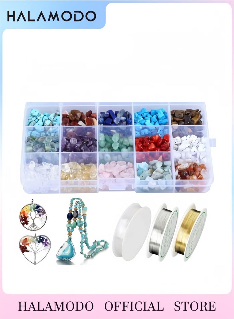 Halamodo 300-Piece DIY Chip Stone Beads Kit Natural Gemstone Beads for Jewelry Making Irregular Crushed Crystal Beads for Bracelets Necklaces and Healing Crafts Perfect for Creative DIY Projects and Gift Making - Image 1