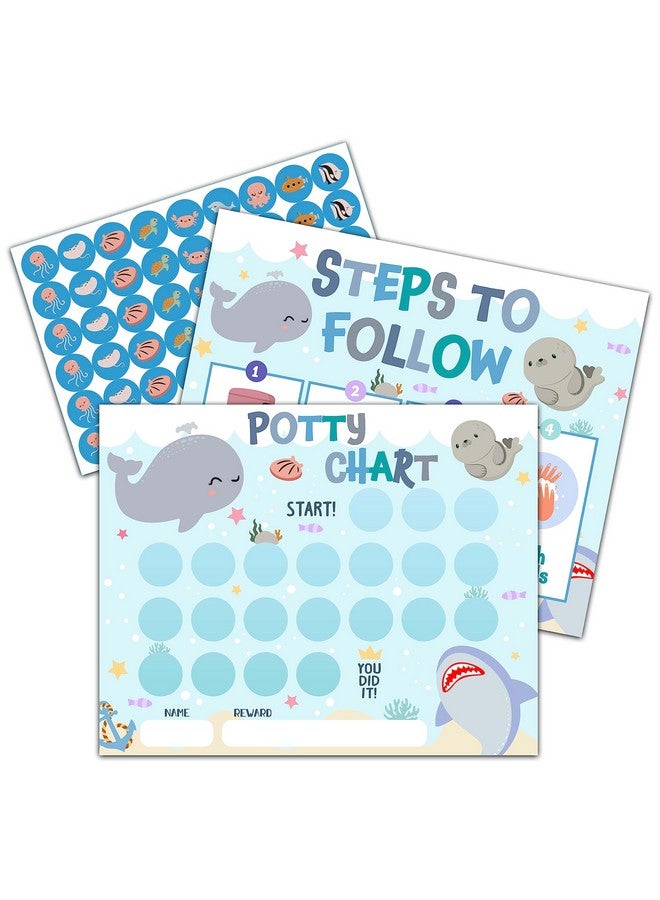TIRYWT Under The Sea Animals Potty Training Sticker Chart, 20 Potty Charts with 432 Round Stickers & 1 Instruction Sheet, Potty Reward Sticker Chart for Toddlers Boys Girls - B12 - Image 1