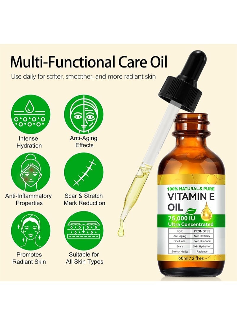 SKIN EVER Organic Vitamin E Oilï¼100% Pure & Natural Vitamin E Oil Blend 75,000 IUï¼Vitamin E Oil for Skin Face and Scars, Body Bath Oil Moisturizing Dry Skin and Winkles for Healthy Radiant Skinï¼60mlï¼ - Image 3