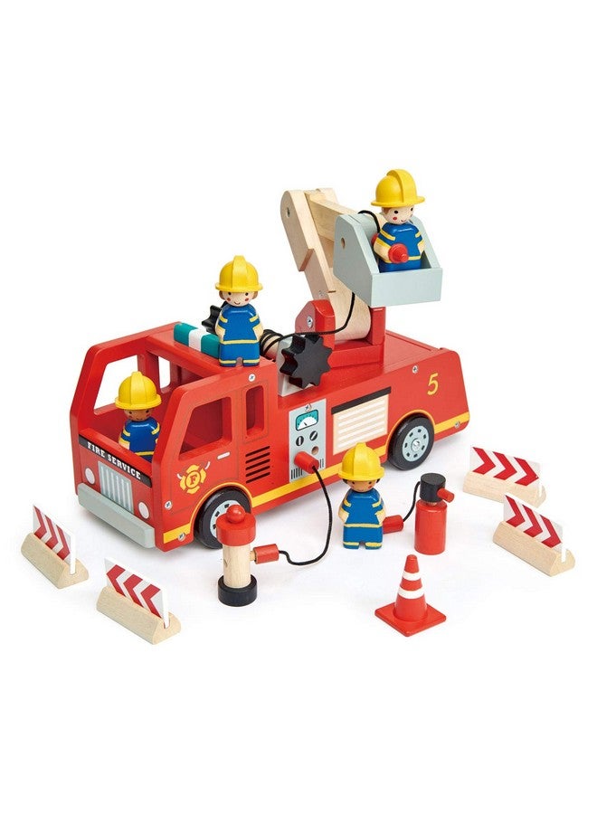 Tender Leaf Toys Fire Engine Wooden Fire Truck Toy With Firefighters And Accessories Story Telling Pretend Play And Imaginative Play For Age 3+ - Image 1
