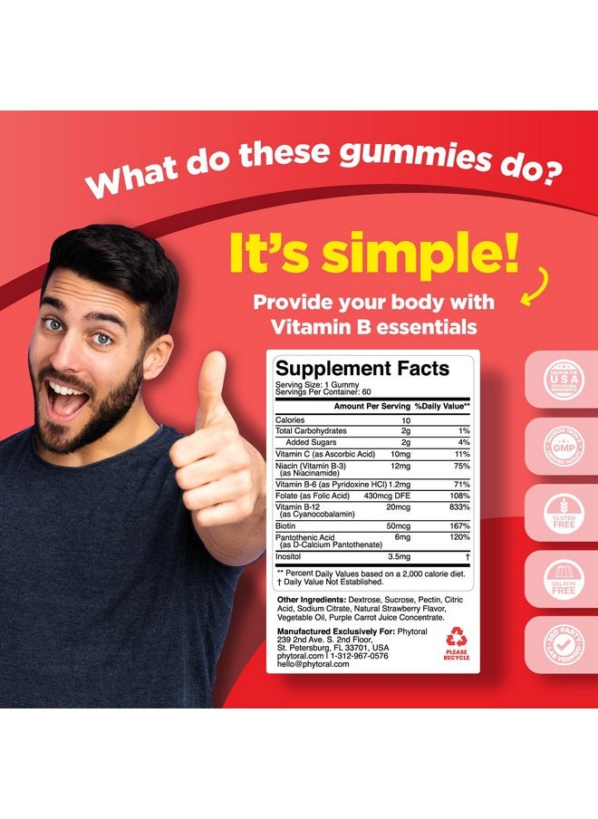 Phytoral Vitamin B Complex Gummies for Adults - Natural Energy Gummies with Vegan B Complex Vitamins for Energy Boost Eye Care and Brain Focus Aid -Super Vitamin B Complex Gummy Vitamins for Adults and Kids  - Image 3
