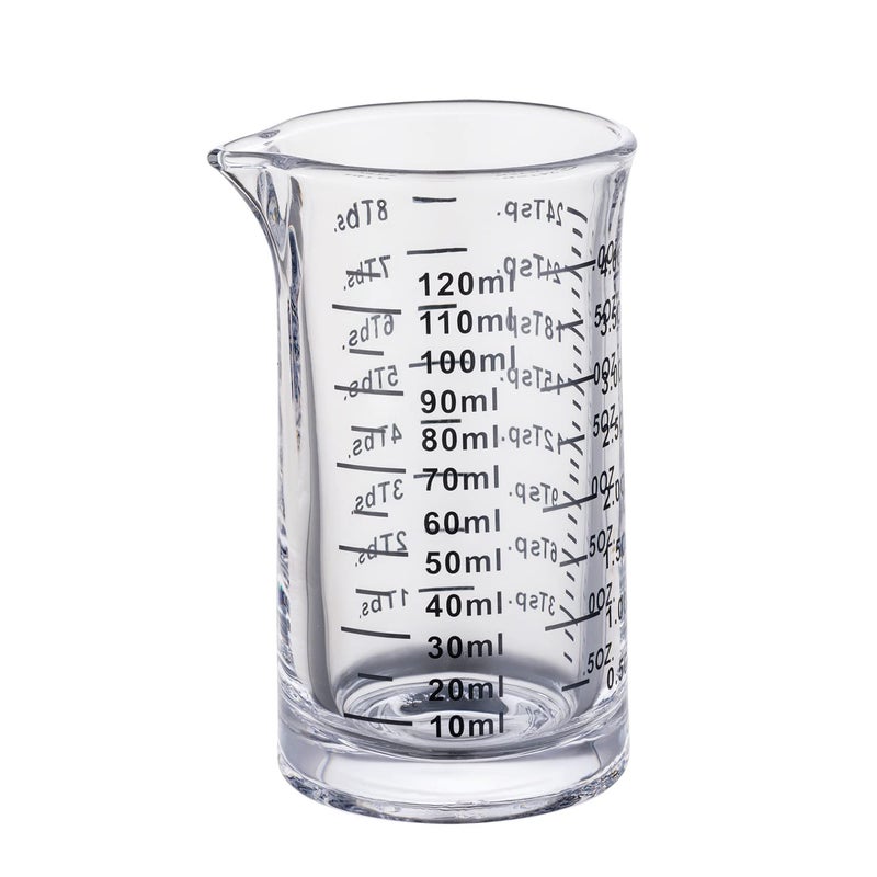 Ackers BORO3.3 Ackers 4 Oz Glass Measuring Cup,Borosilicate Shot Glass with V-Shaped Spout-Black Line - Image 1