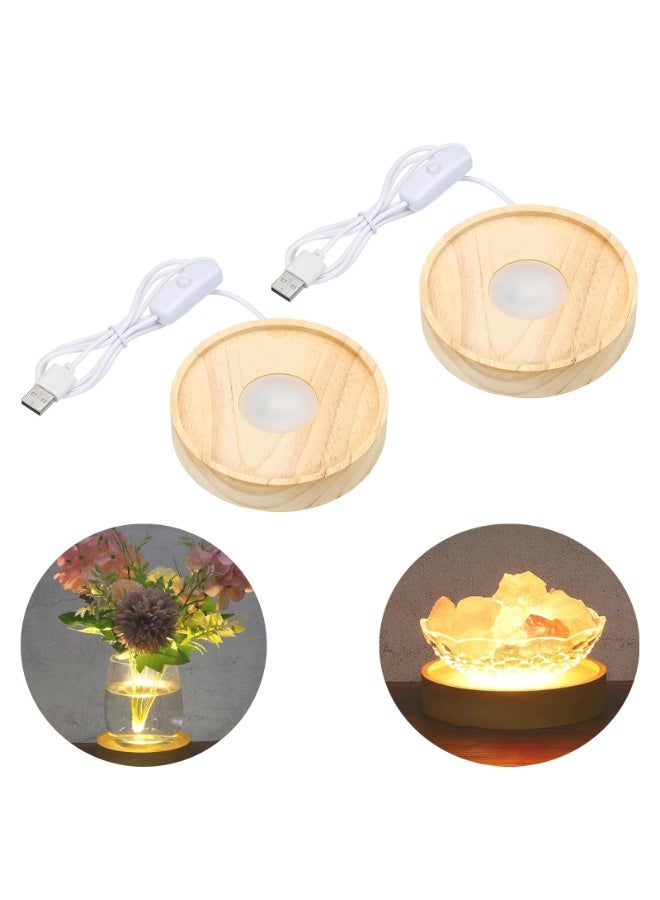 CMGTYYD. 2Pcs 4 بوصة الخشب مصباح LED قاعدة، مصباح الخشب عرض قاعدة مع الإضاءة التبديل ل3D الزجاج الكريستال الفن البرافيك، النحت نمط، الضوء الأبيض الدافئ - Image 1