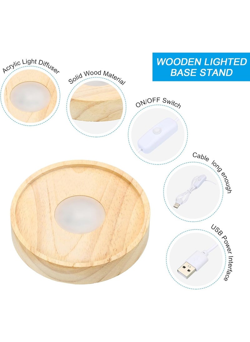 CMGTYYD. 2Pcs 4 بوصة الخشب مصباح LED قاعدة، مصباح الخشب عرض قاعدة مع الإضاءة التبديل ل3D الزجاج الكريستال الفن البرافيك، النحت نمط، الضوء الأبيض الدافئ - Image 3