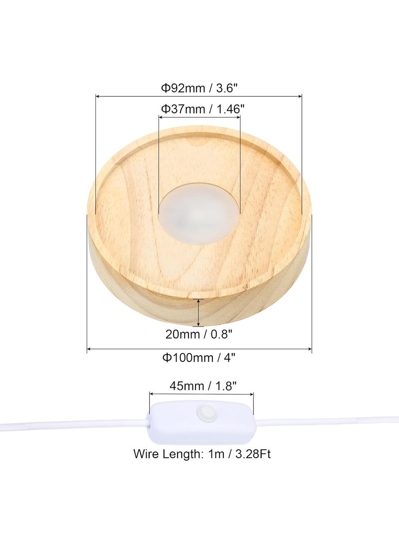 CMGTYYD. 2Pcs 4 بوصة الخشب مصباح LED قاعدة، مصباح الخشب عرض قاعدة مع الإضاءة التبديل ل3D الزجاج الكريستال الفن البرافيك، النحت نمط، الضوء الأبيض الدافئ - Image 2