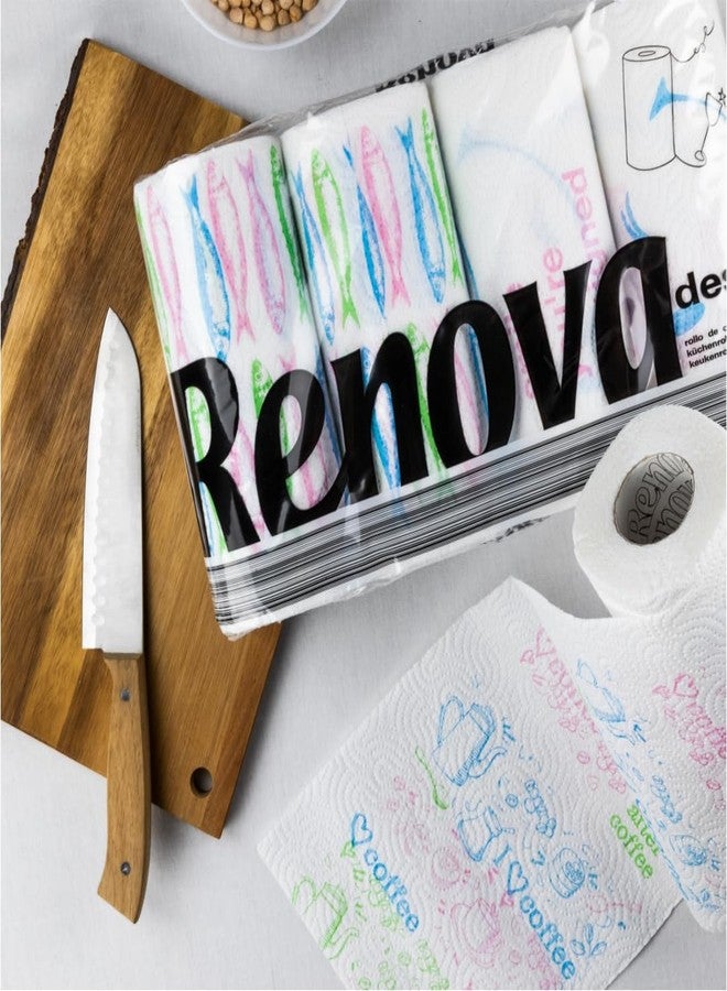 Renova Paper Strong And Absorbent Kitchen Roll Designer - 2 Ply 4 Rolls - White Printed - Image 2