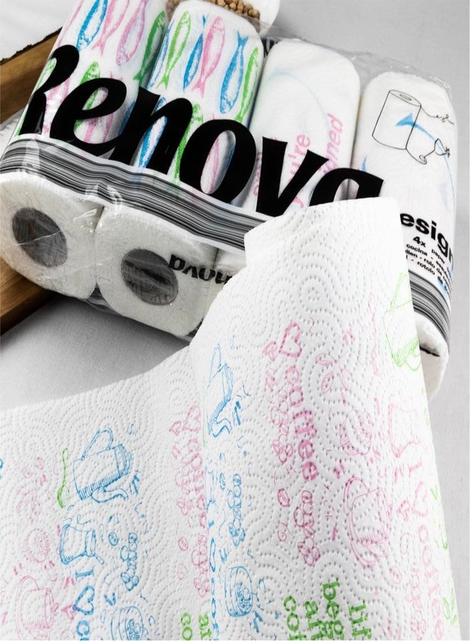 Renova Paper Strong And Absorbent Kitchen Roll Designer - 2 Ply 4 Rolls - White Printed - Image 4