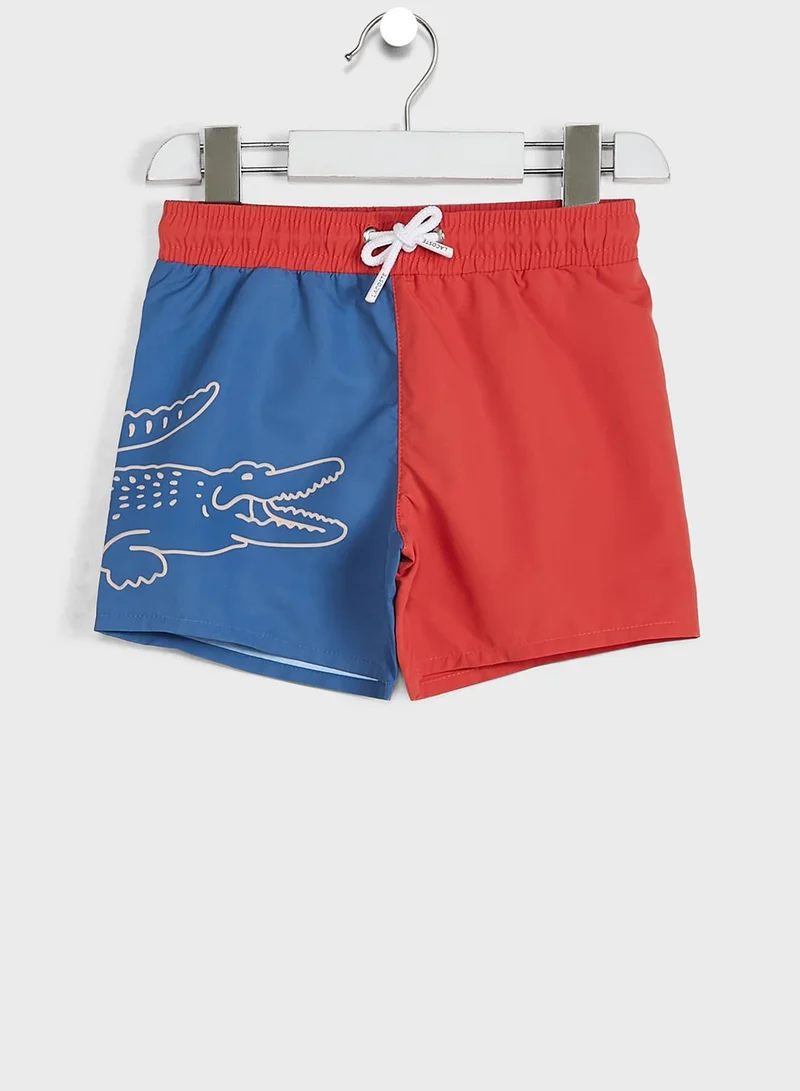 LACOSTE Kids Color Block Crocodile Swim Shorts