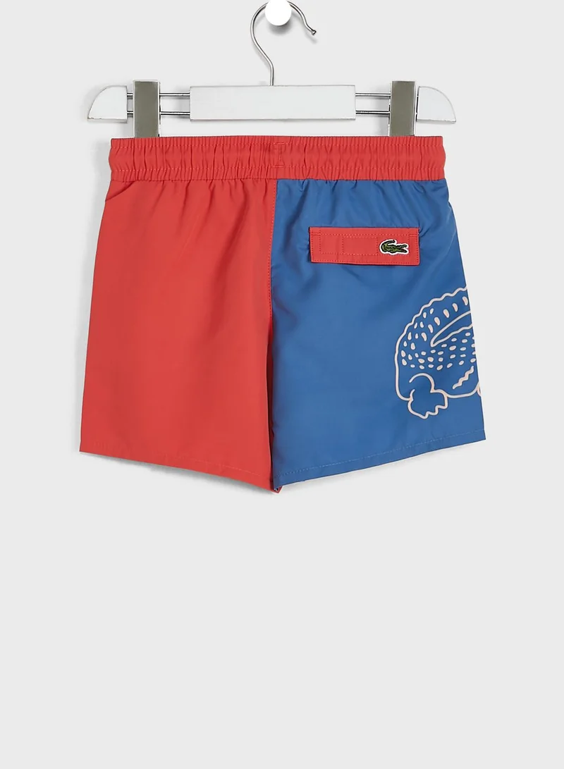 LACOSTE Kids Color Block Crocodile Swim Shorts