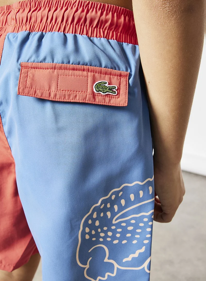 LACOSTE Kids Color Block Crocodile Swim Shorts