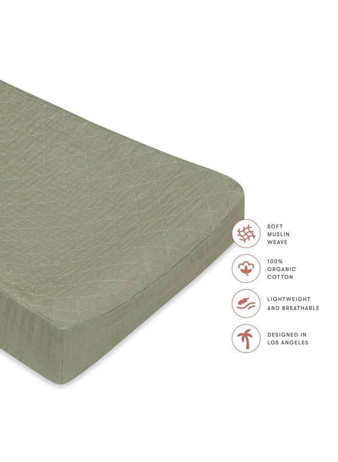 Babyletto 100% Quilted Organic Cotton Changing Pad Cover, GOTS-Certified, Fitted 360°, Ultra-Soft and Breathable Muslin - Matcha Green - Image 2