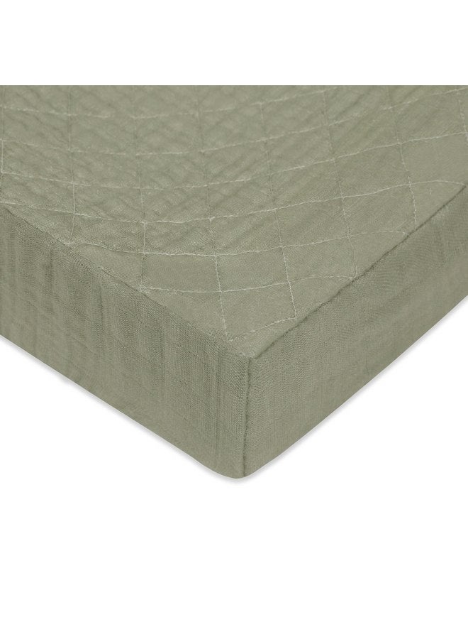 Babyletto 100% Quilted Organic Cotton Changing Pad Cover, GOTS-Certified, Fitted 360°, Ultra-Soft and Breathable Muslin - Matcha Green - Image 1