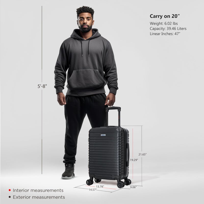 InUSA DEEP Luggage with GEL Handle | Spacious Traveling Suitcases, Travel Suitcase with Dual Spinner Wheels and Studs | 20 Inch Carry On Hardside Luggage | Black - Image 2