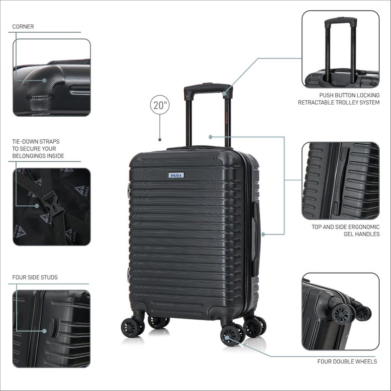 InUSA DEEP Luggage with GEL Handle | Spacious Traveling Suitcases, Travel Suitcase with Dual Spinner Wheels and Studs | 20 Inch Carry On Hardside Luggage | Black - Image 3
