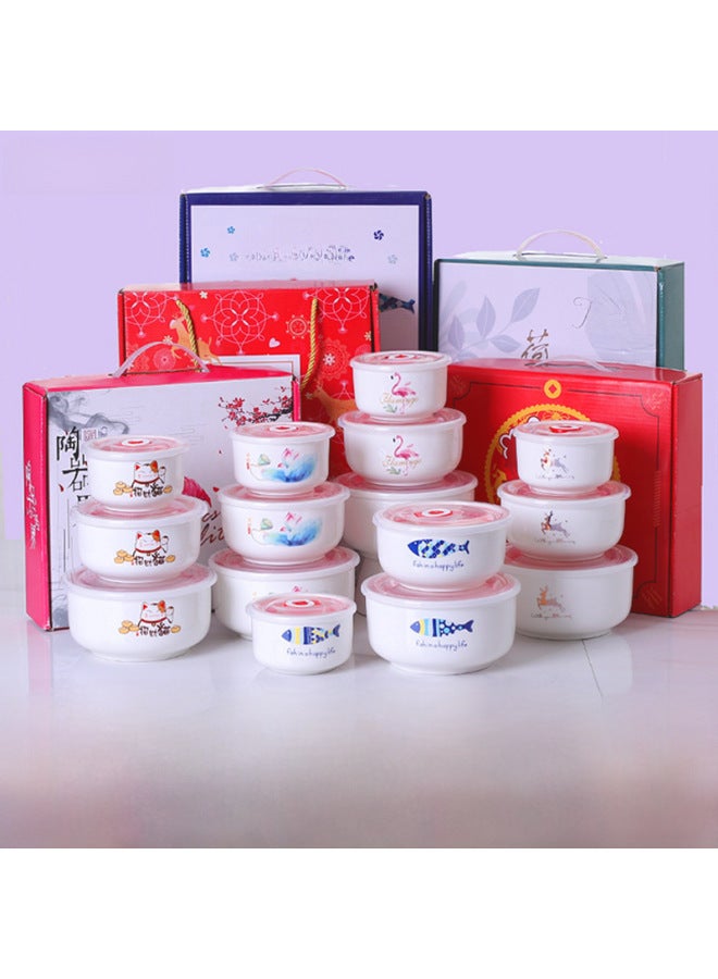 Ceramic Fresh-keeping Bowl Three-piece Sealed Bowl Gift Bowl Set Gift Box Wedding Will Sell Wholesale Printed LOGO-Specifications:Swan-Color:Preservation Bowl Large Single Color Box/48 Sets Of A Box - Image 2