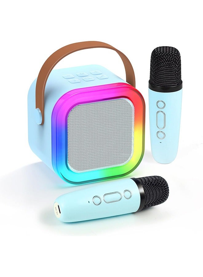 Portable Karaoke Speaker Kits, Mini Portable Bluetooth Karaoke Speaker with 2 Wireless Mics and led Colorful Lights for Kids Adults, Gifts Toys for Girls Boys Family Home Party, Blue  - Image 1