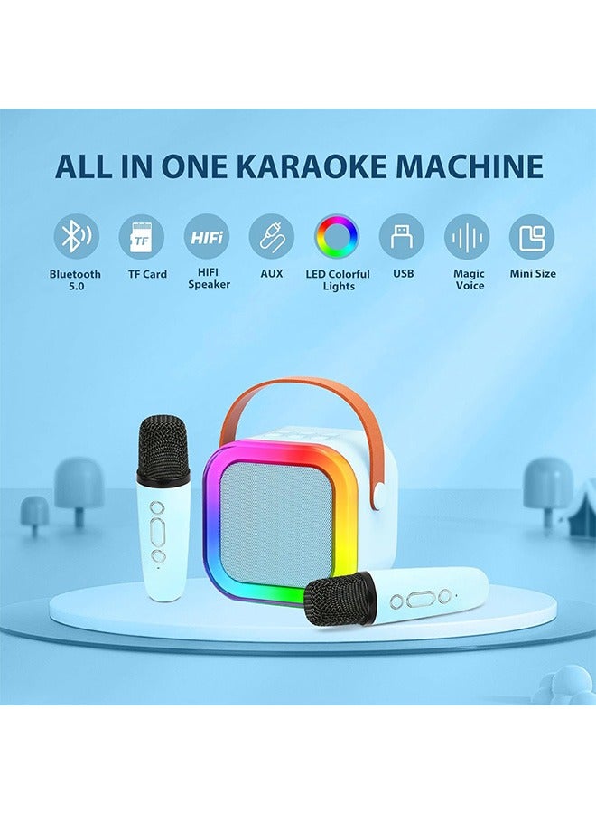 Portable Karaoke Speaker Kits, Mini Portable Bluetooth Karaoke Speaker with 2 Wireless Mics and led Colorful Lights for Kids Adults, Gifts Toys for Girls Boys Family Home Party, Blue  - Image 2