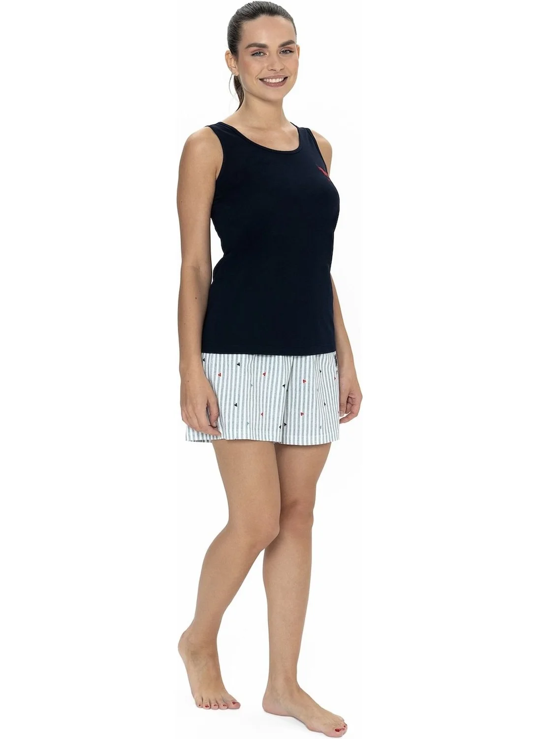 U.S. Polo Assn. 20061 Women's Thick Strappy Crew Neck Shorts Pajama Set-Navy Blue