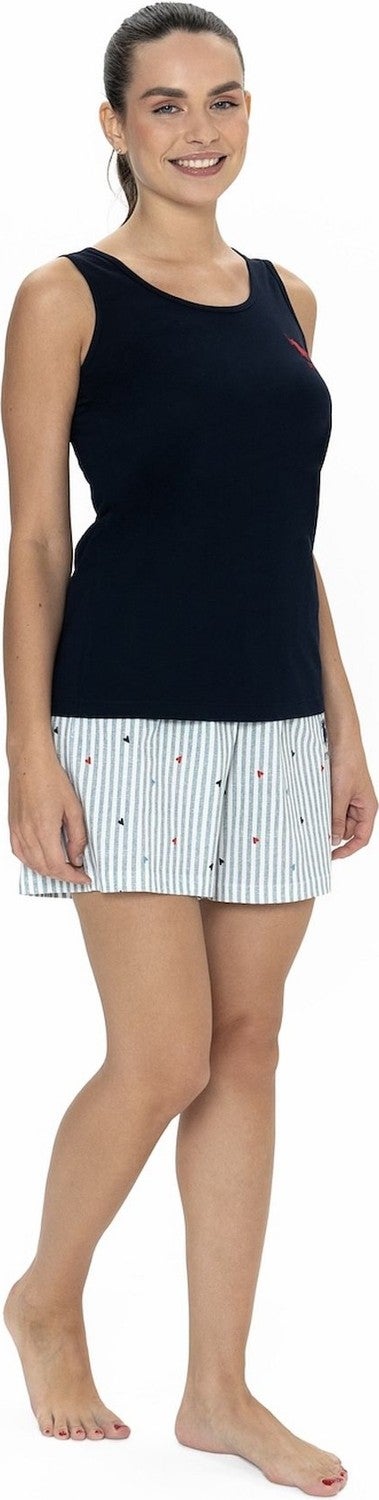 U.S. Polo Assn. 20061 Women's Thick Strappy Crew Neck Shorts Pajama Set-Navy Blue - Image 1