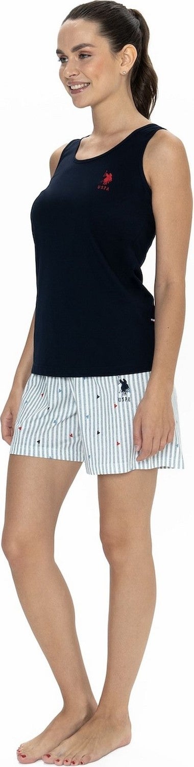 U.S. Polo Assn. 20061 Women's Thick Strappy Crew Neck Shorts Pajama Set-Navy Blue - Image 4