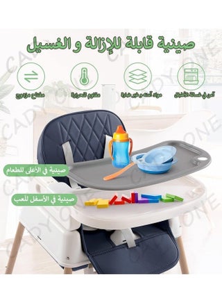 7 in 1 Baby and Toddler Dining Chair Adjustable Convertible Eating Chair with Detachable Double Tray, Five-Point Strap and Footrest, Blue CY-74136 - view 4