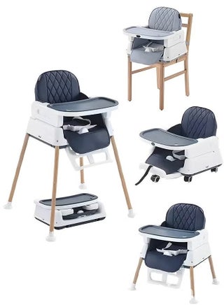 7 in 1 Baby and Toddler Dining Chair Adjustable Convertible Eating Chair with Detachable Double Tray, Five-Point Strap and Footrest, Blue CY-74136 - view 3